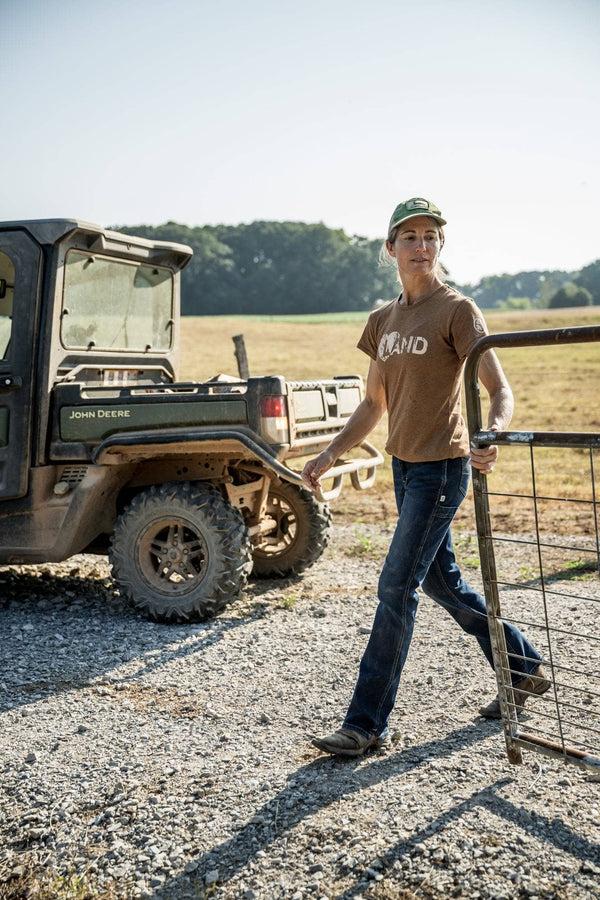 dovetail Workwear John Deere X Dovetail Workwear Into Town Bootcut Jean In Classic Indigo Blue Denim