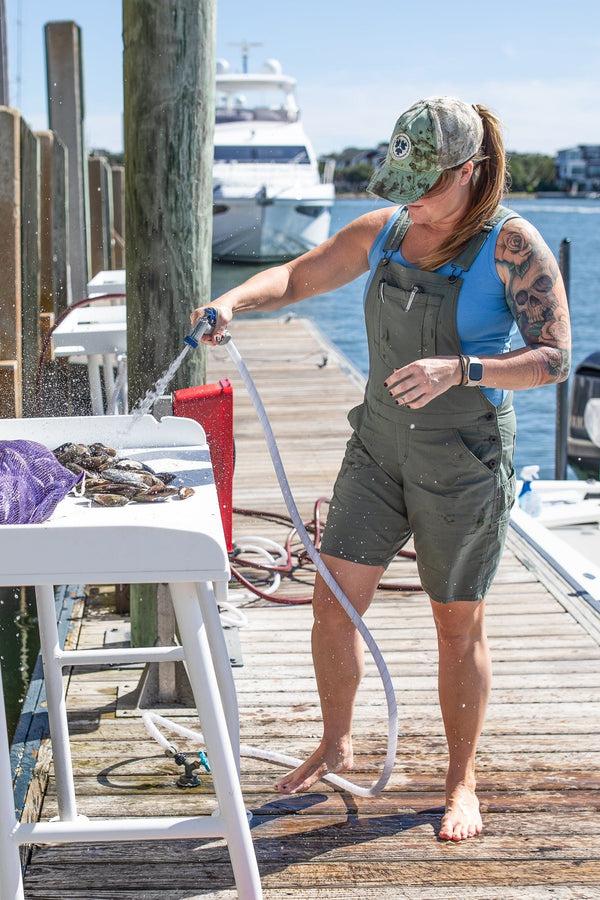 dovetail workwear Ultra Light Shortalls in Lichen Green Ripstop