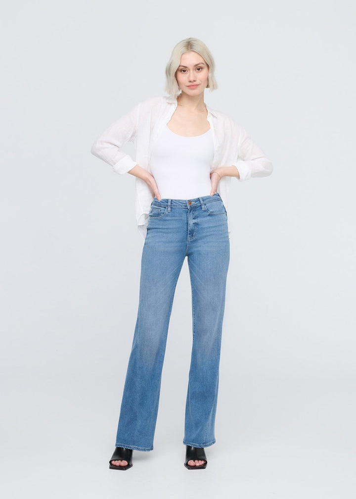 duer No Sweat Denim High Rise Wide Leg - Pacific