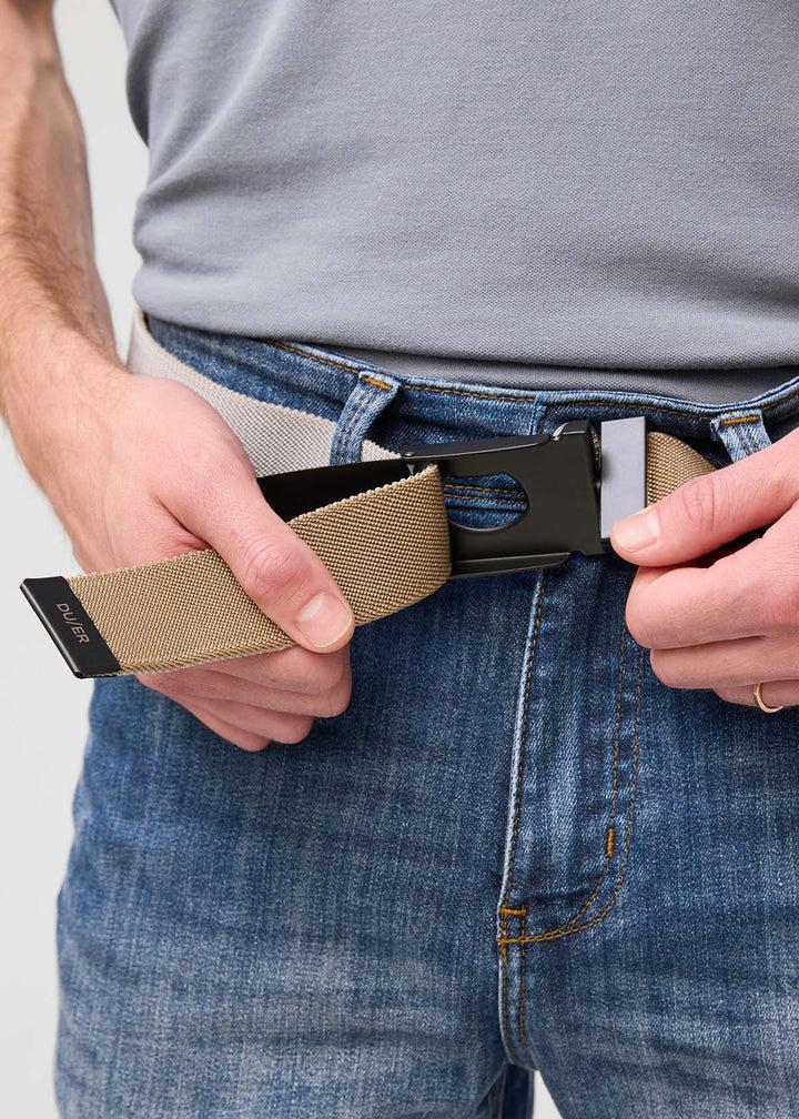 Duer Reversible Stretch Belt - Silver/Tan