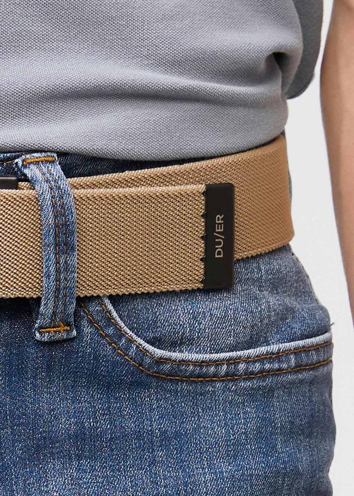Duer Reversible Stretch Belt - Silver/Tan
