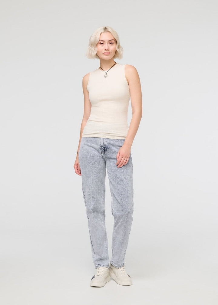 Duer Ribbed Pima High Neck Tank - Ecru