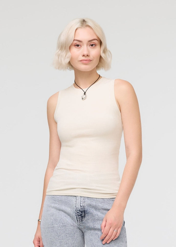 duer Ribbed Pima High Neck Tank - Ecru