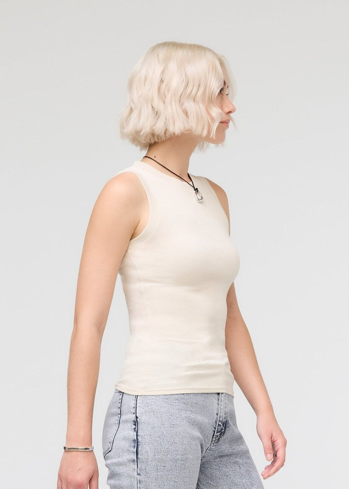 Duer Ribbed Pima High Neck Tank - Ecru