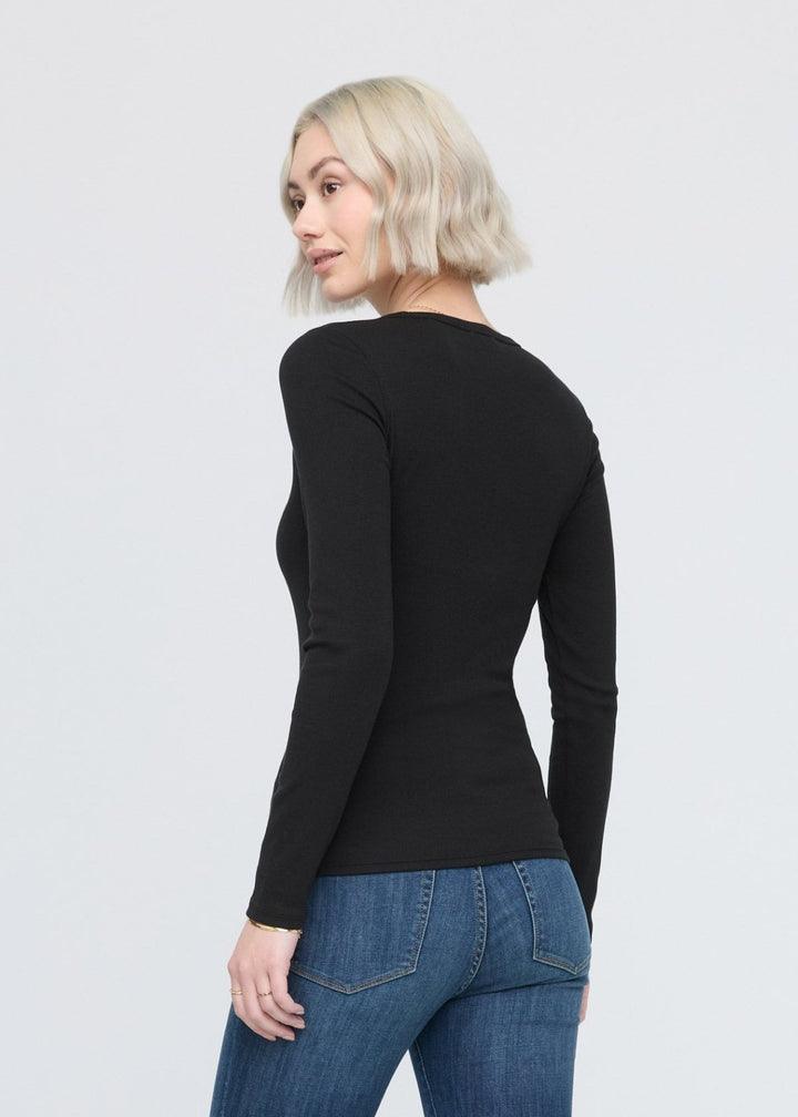 Duer Ribbed Pima Long Sleeve Tee - Black