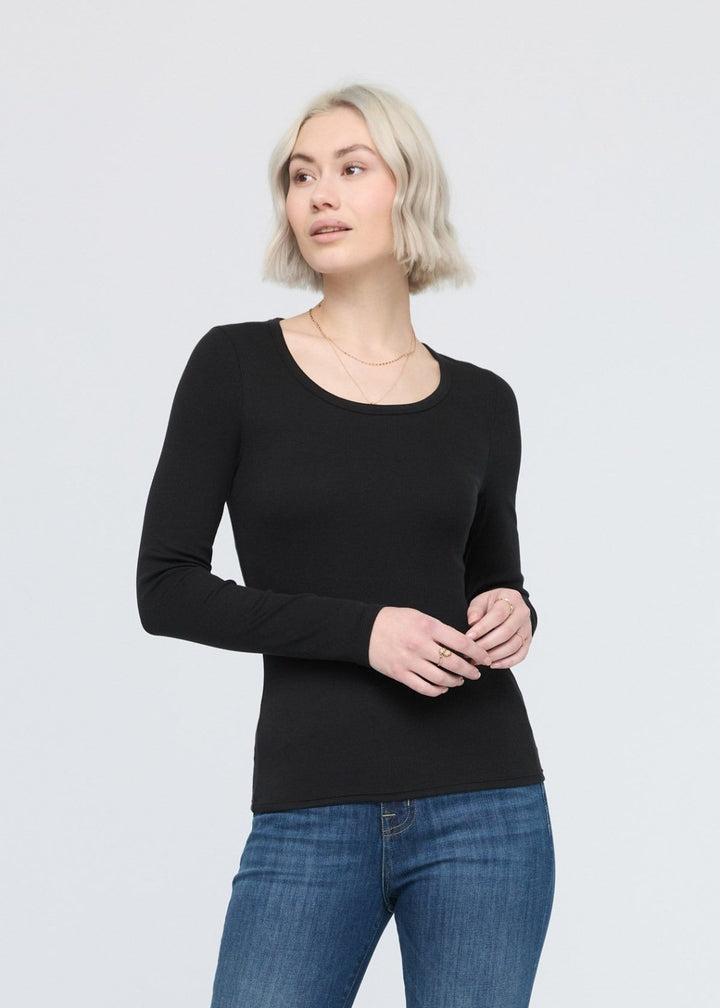 duer Ribbed Pima Long Sleeve Tee - Black