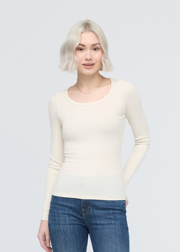 duer Ribbed Pima Long Sleeve Tee - Ecru