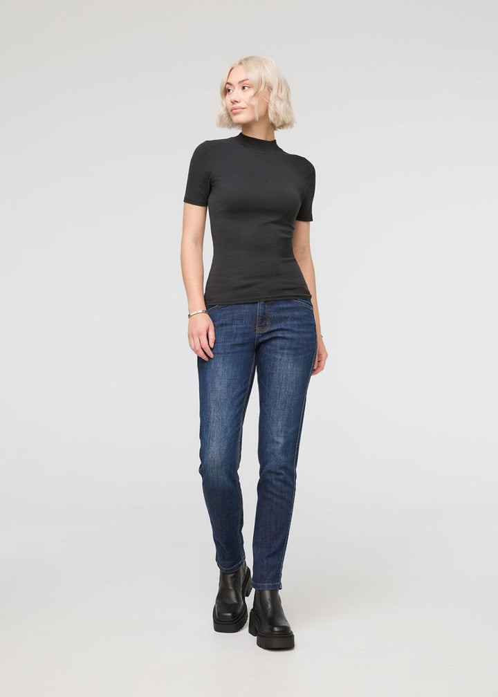 Duer Ribbed Pima Mock Neck Tee - Black