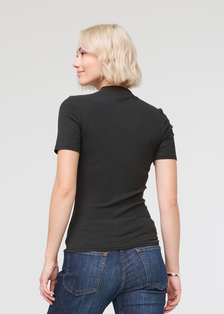 Duer Ribbed Pima Mock Neck Tee - Black