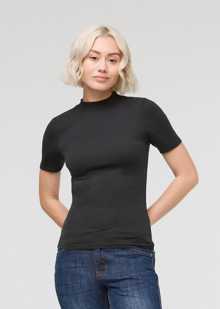 duer Ribbed Pima Mock Neck Tee - Black
