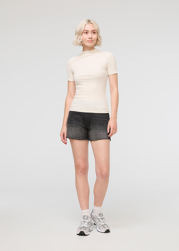 Duer Ribbed Pima Mock Neck Tee - Ecru