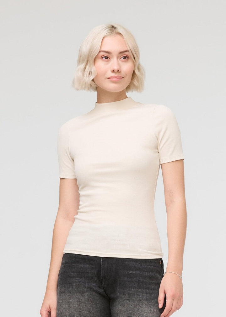 duer Ribbed Pima Mock Neck Tee - Ecru