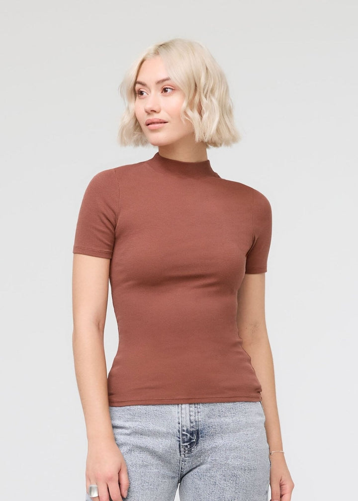 duer Ribbed Pima Mock Neck Tee - Rust