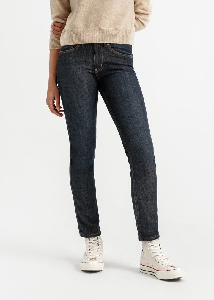Duer Fireside Denim Mid Rise Slim Straight - Dark Stone