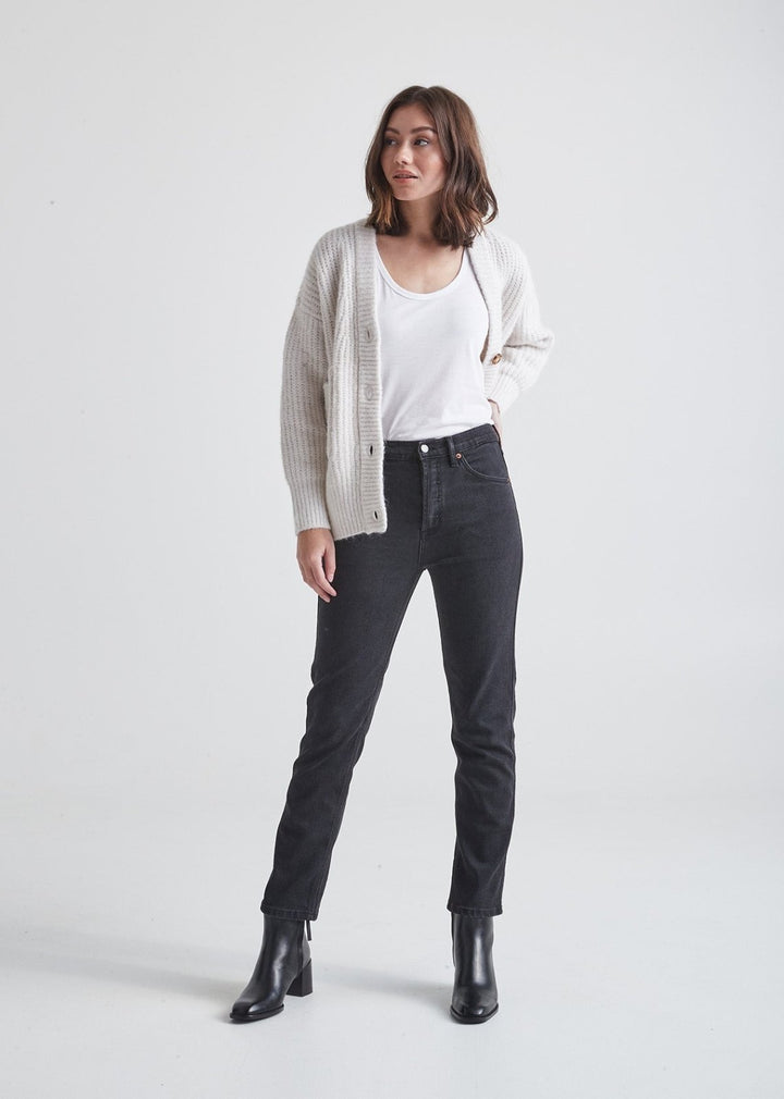 duer Midweight Denim High Rise Straight (Button Fly) - Aged Black