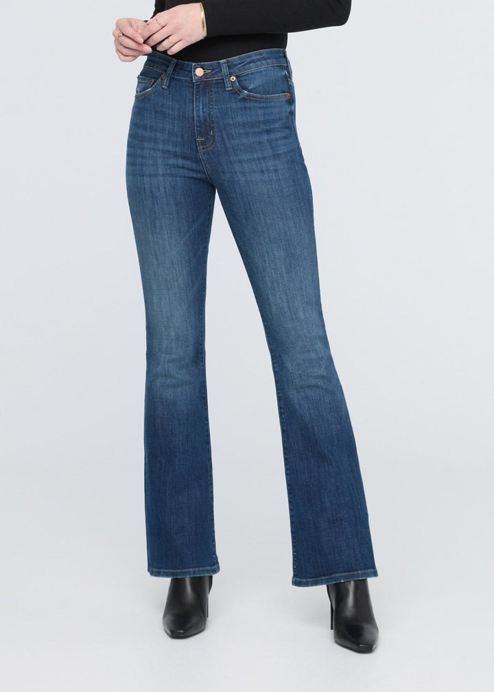 Duer Performance Denim High Rise Flare - Worn In Blue