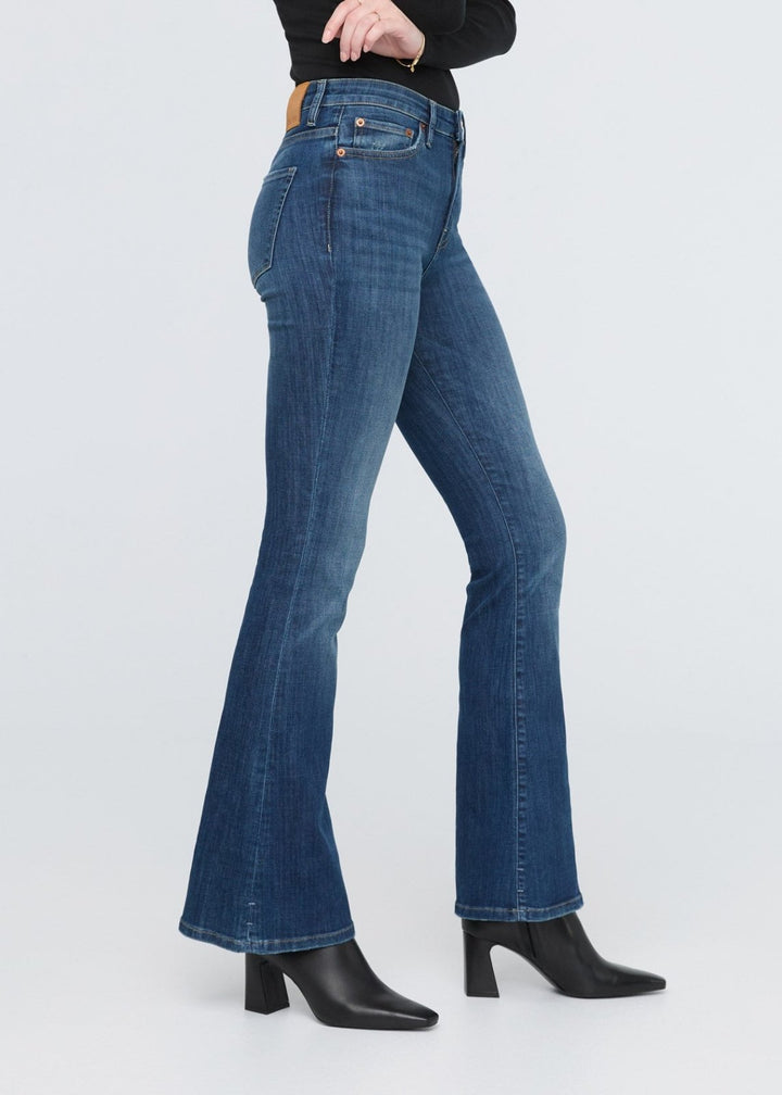 Duer Performance Denim High Rise Flare - Worn In Blue