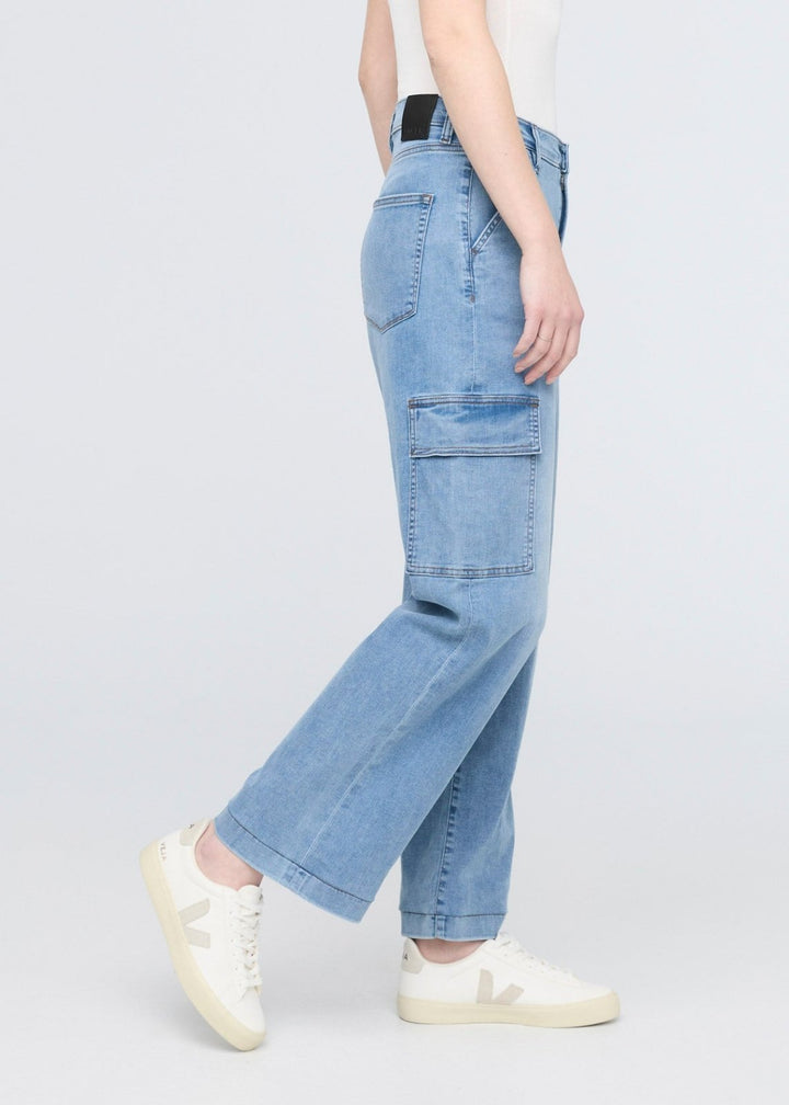 Duer Performance Denim Lite High Rise Cargo - Pacific