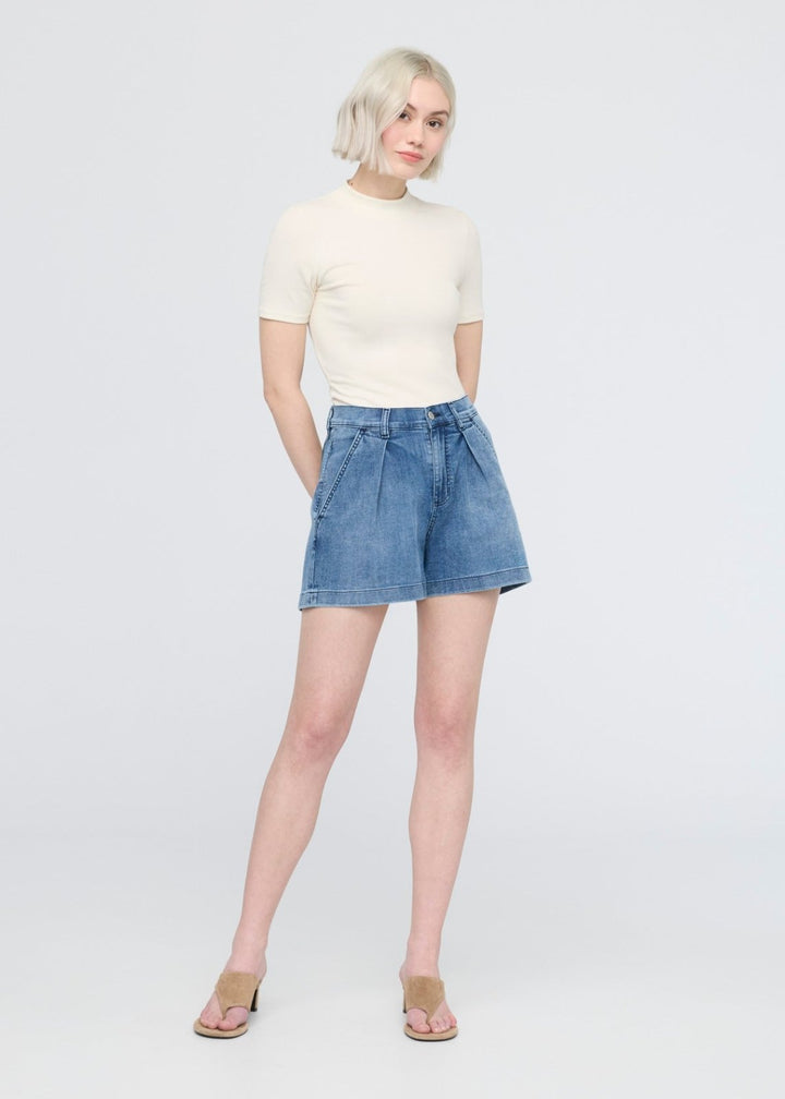 duer Performance Denim Lite Pleated Short - Slate Indigo