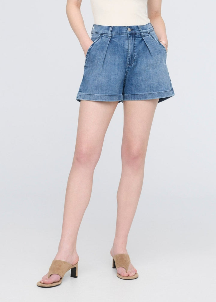 Duer Performance Denim Lite Pleated Short - Slate Indigo