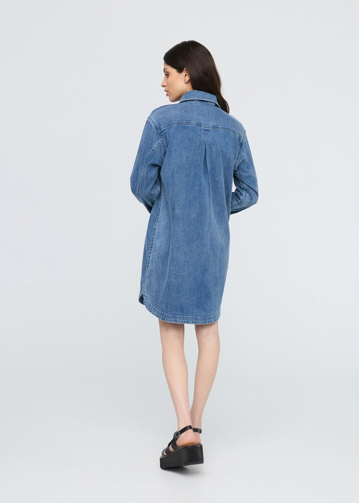 Duer Performance Denim Lite Shirt Dress - Washed Indigo