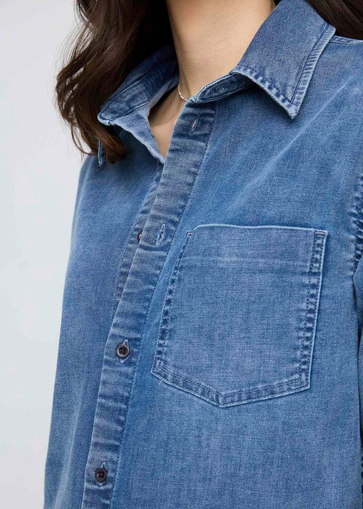 Duer Performance Denim Lite Shirt Dress - Washed Indigo