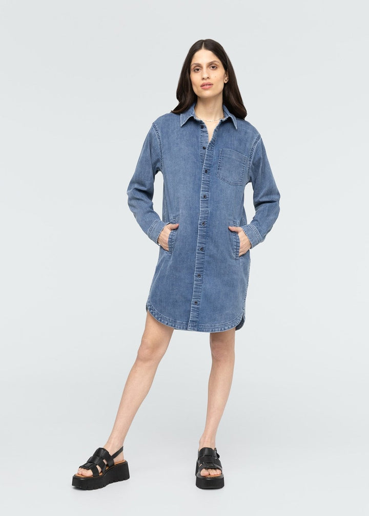 duer Performance Denim Lite Shirt Dress - Washed Indigo
