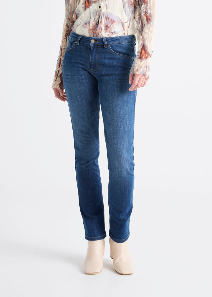 Duer Performance Denim Mid Rise Slim Straight - Aged Medium Stone