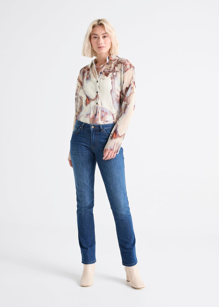 Duer Performance Denim Mid Rise Slim Straight - Aged Medium Stone