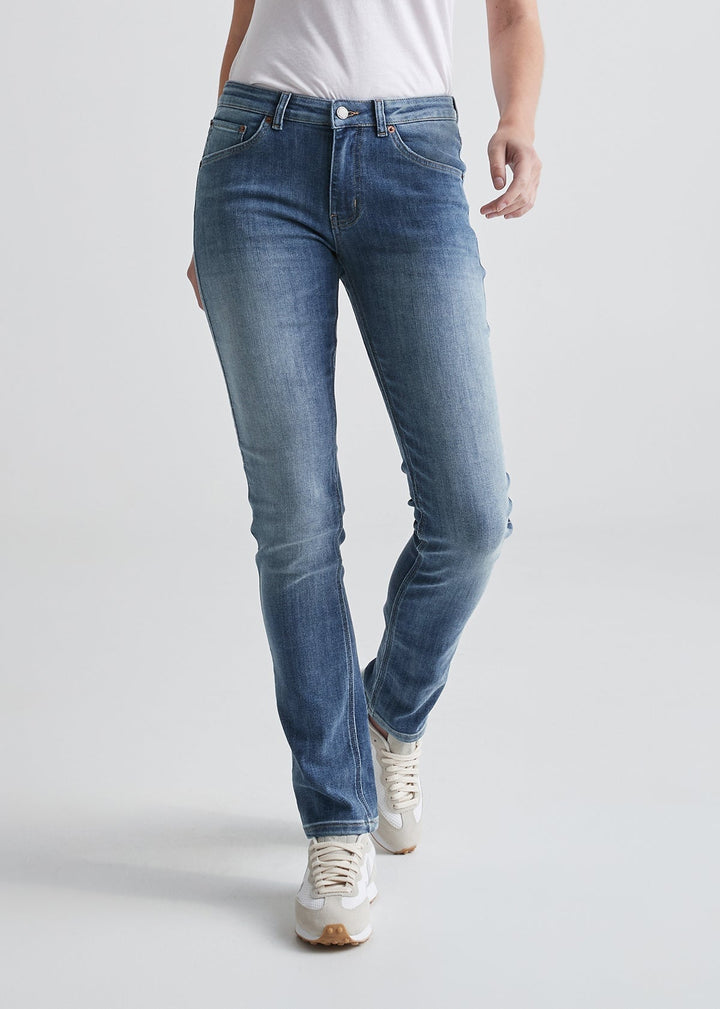 Duer Performance Denim Mid Rise Slim Straight - Tidal