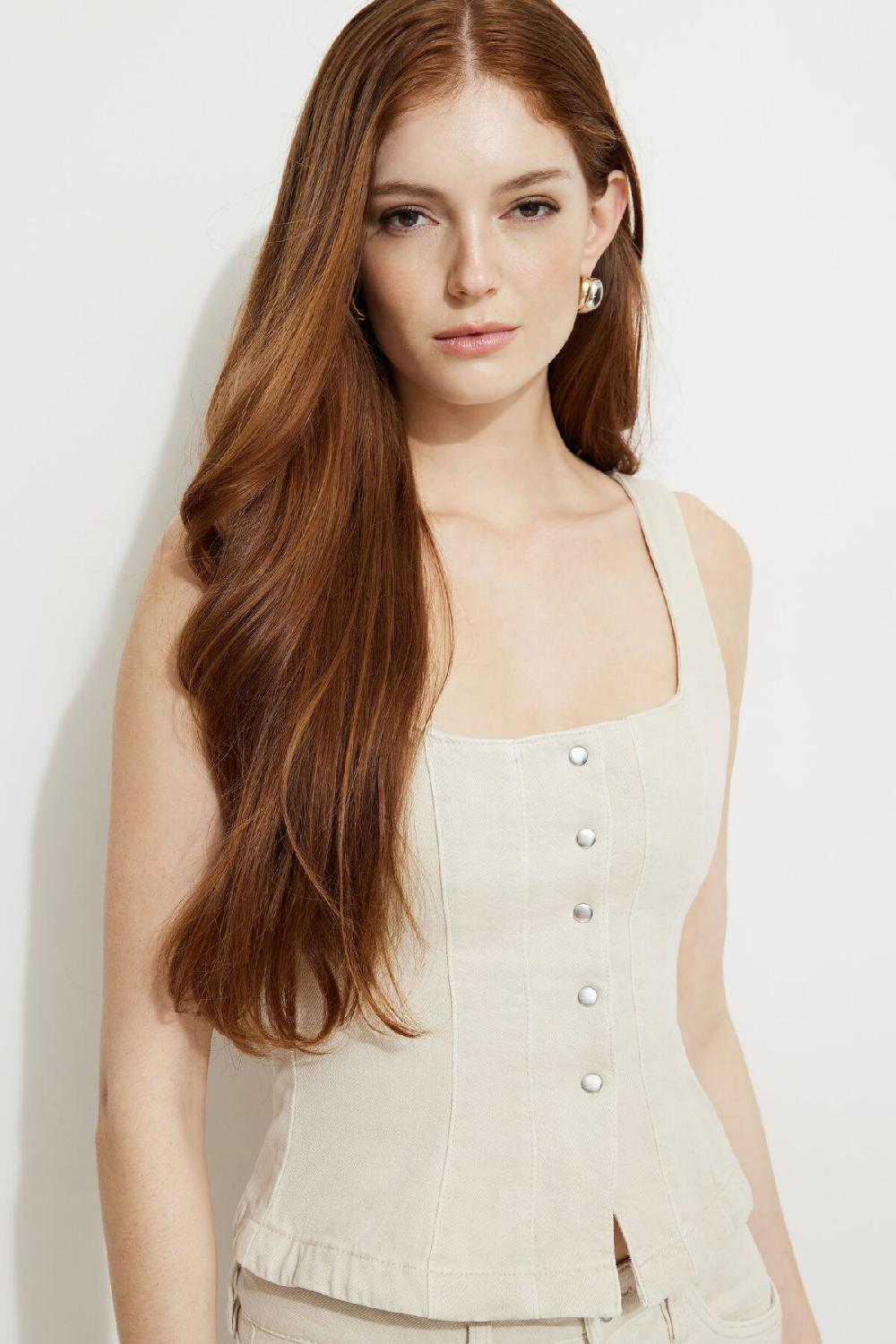 dynamite Corset en denim à boutons pression sur le devant