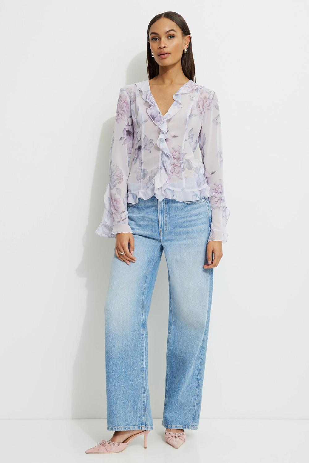 Dynamite Blouse Diaphane à Volants