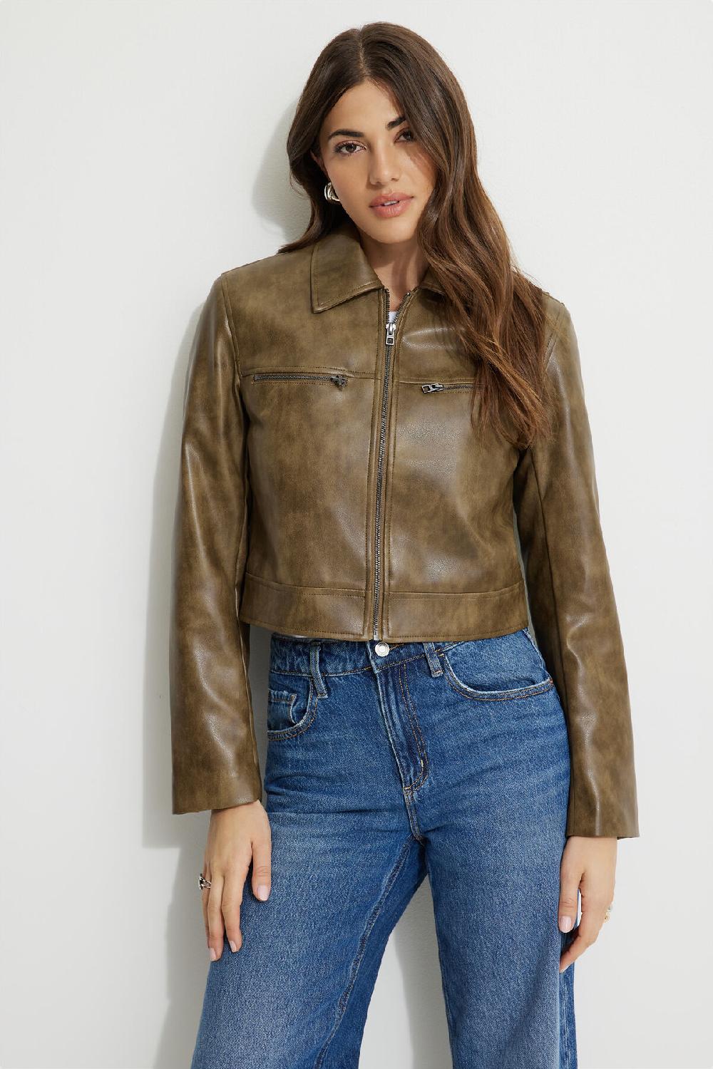 Dynamite Blouson De Moto En Faux Cuir Délavé