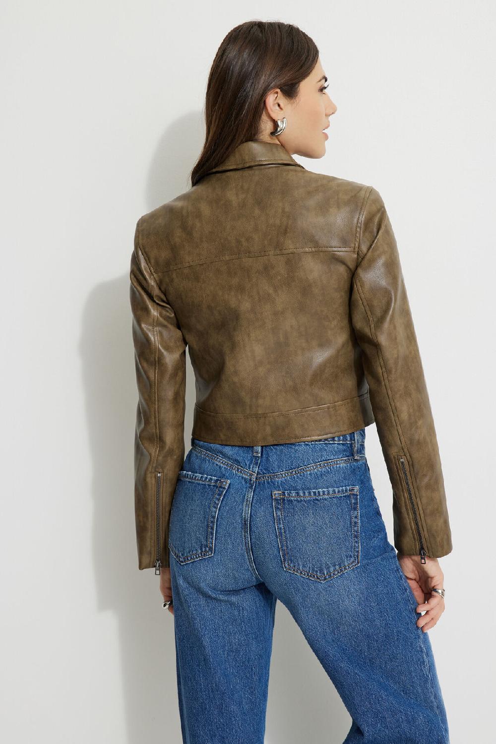 Dynamite Blouson De Moto En Faux Cuir Délavé