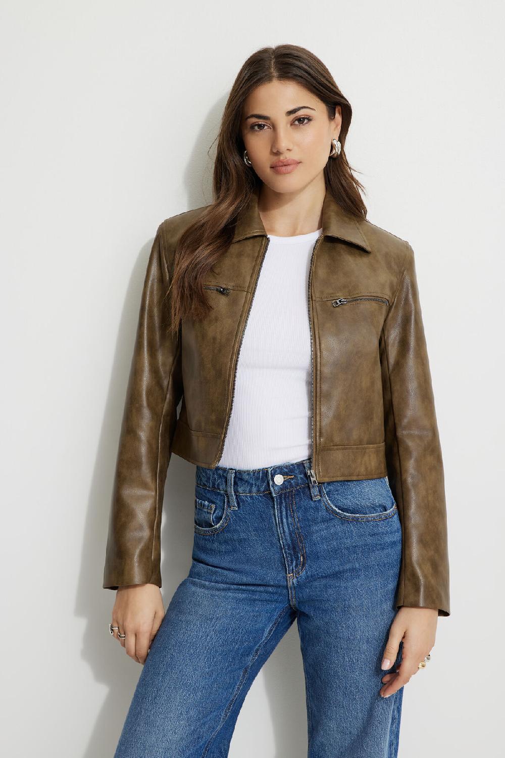 dynamite Blouson de moto en faux cuir délavé