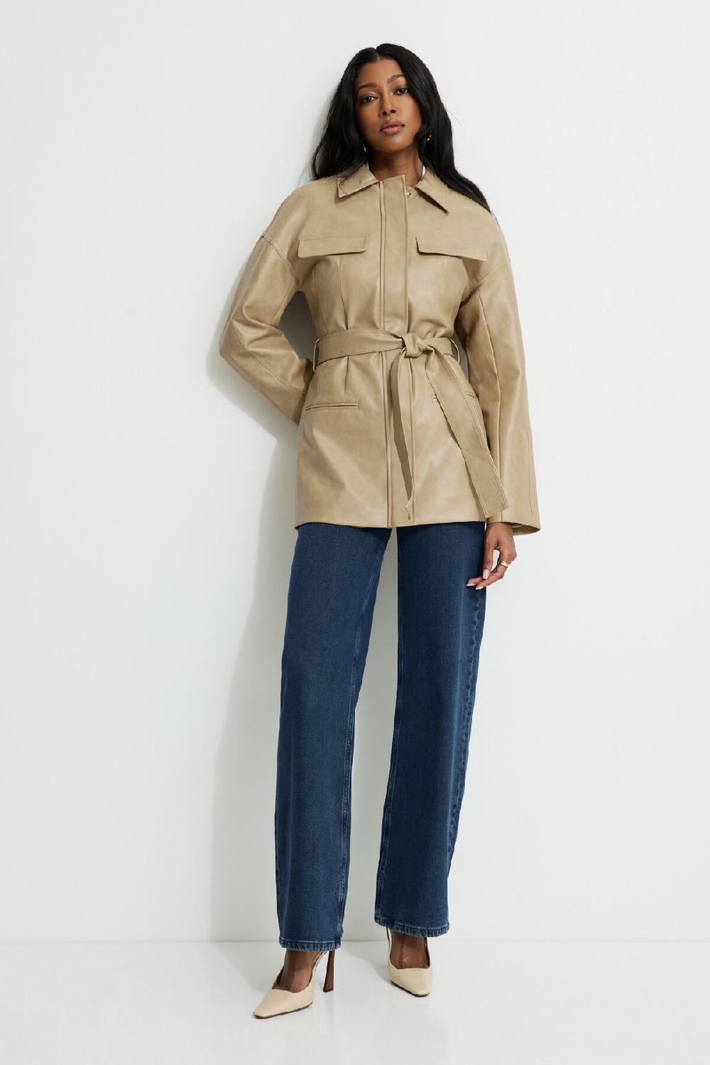 dynamite Blouson en faux cuir avec ceinture