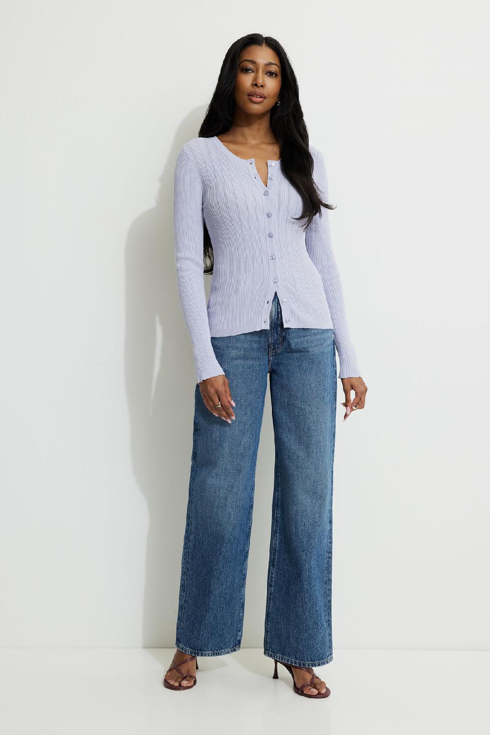 Dynamite Cardigan à Col Rond En Pointelle Mara