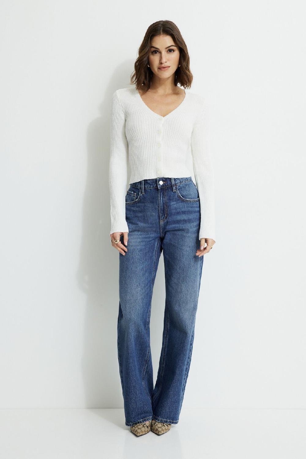 Dynamite Cardigan Côtelé à Col En V Mila