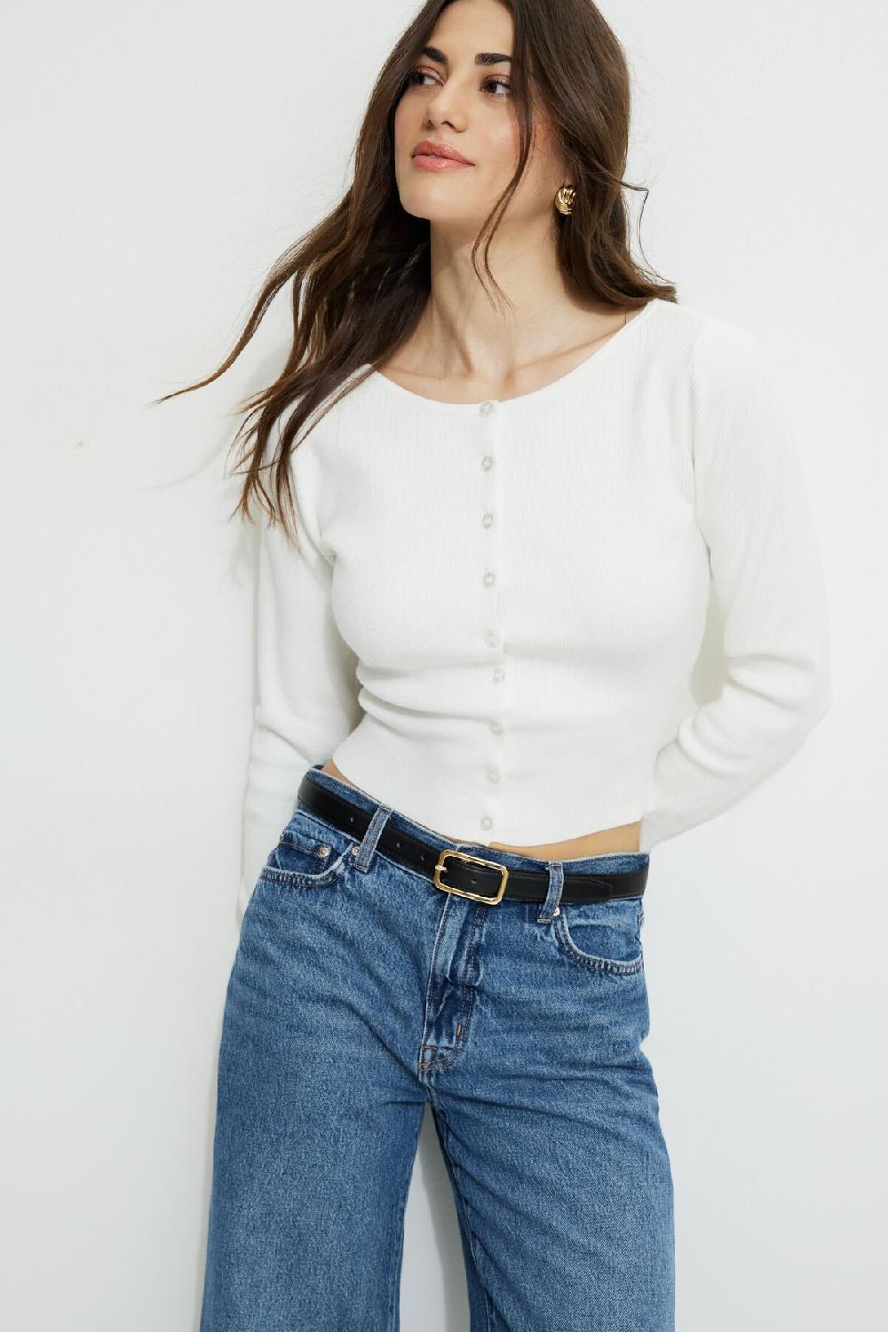 dynamite Cardigan côtelé à ourlet cintré