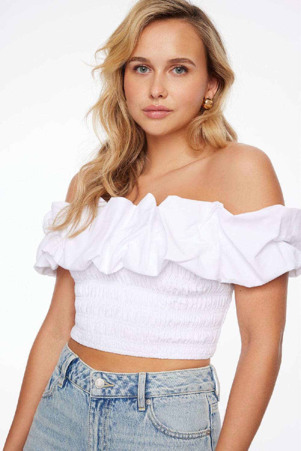 Dynamite Haut En Lin Froncé à épaules Dégagées