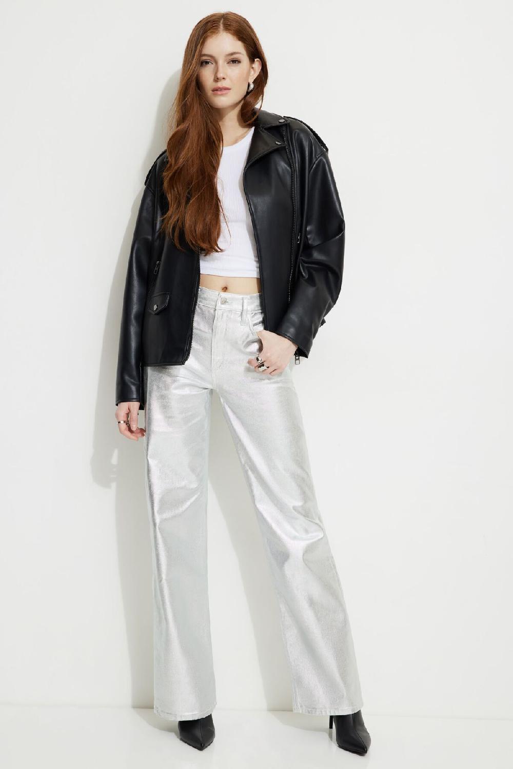 dynamite Jean métallique à jambe large Heidi