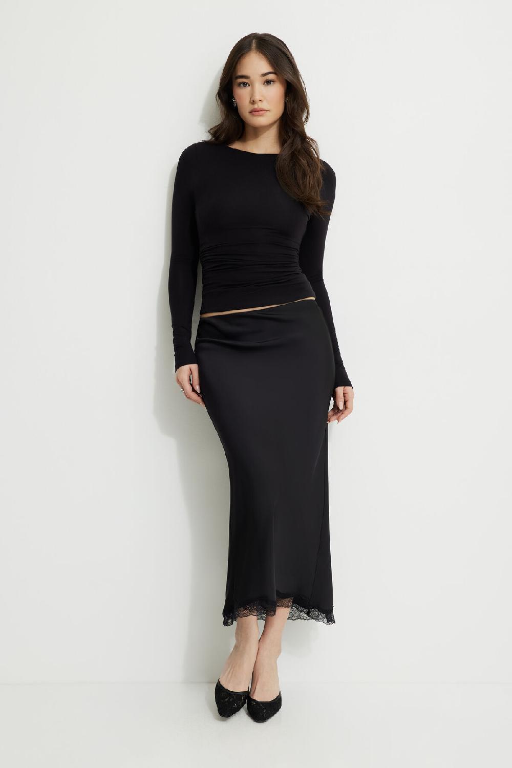 dynamite Jupe maxi en satin à bordure en dentelle