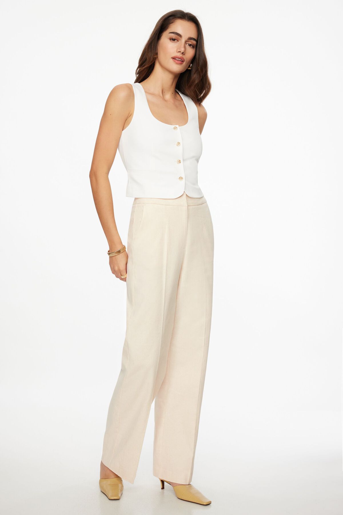 dynamite Pantalon Yasmin en lin à jambe droite