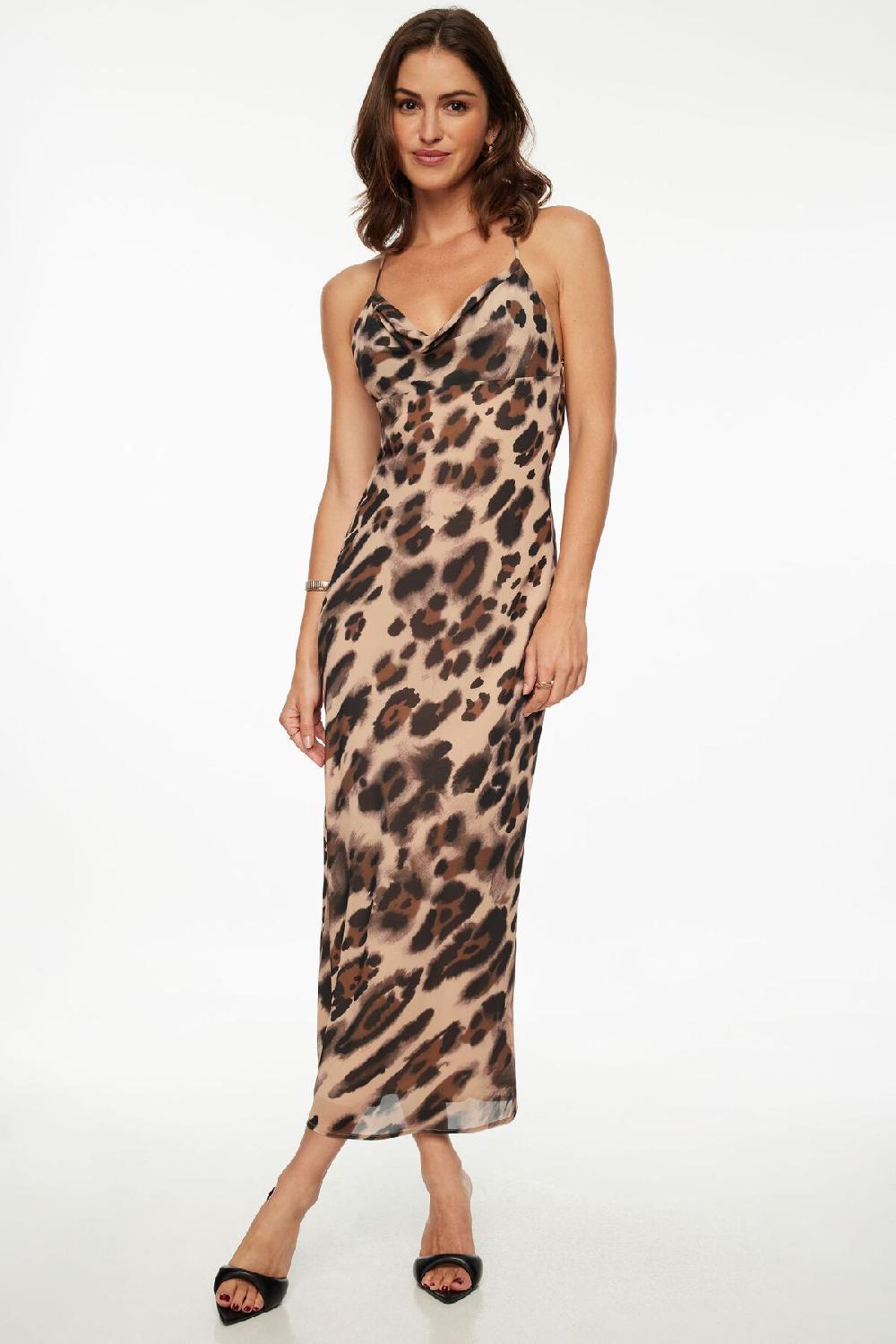 dynamite Robe maxi léopard à col châle