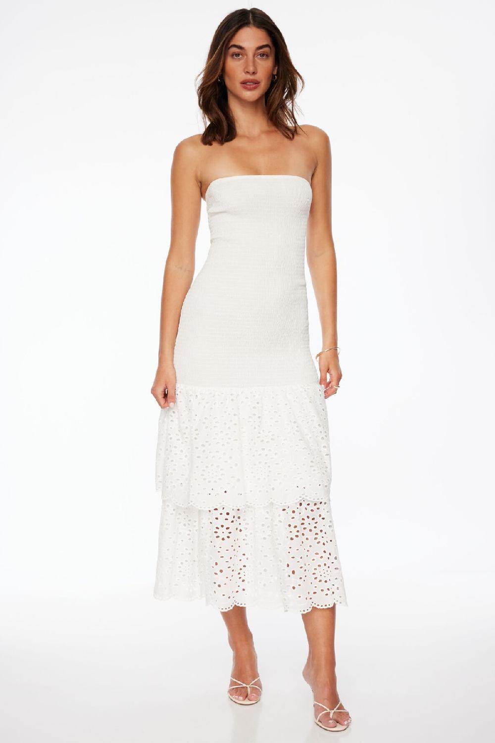 Dynamite Robe Maxi Smockée à œillets