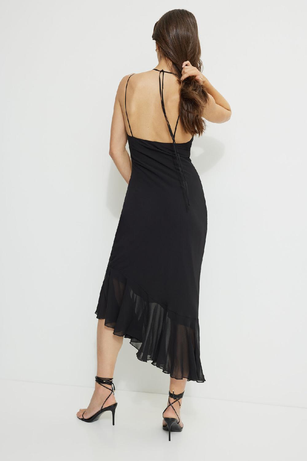 Dynamite Robe Midi Asymétrique à Volants