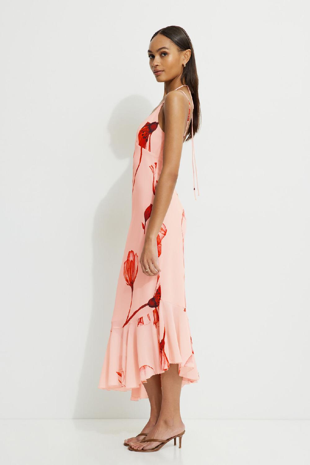 Dynamite Robe Midi Asymétrique à Volants