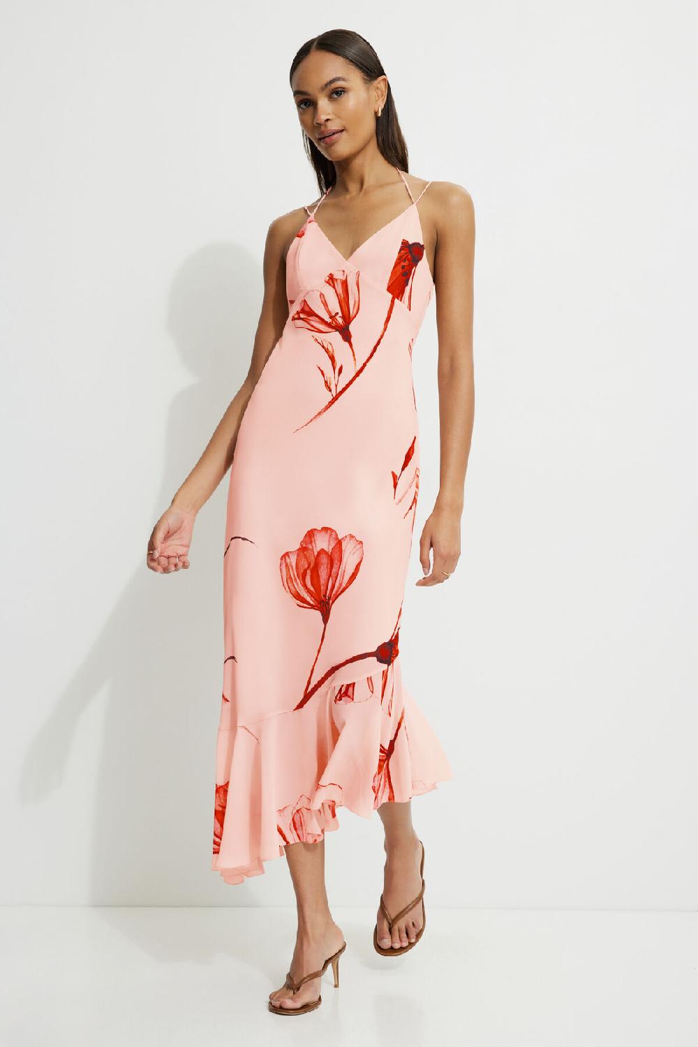 Dynamite Robe Midi Asymétrique à Volants