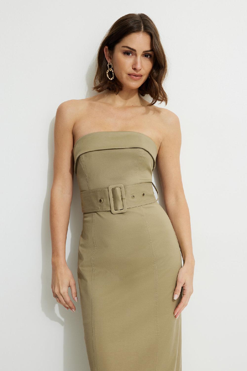 Dynamite Robe Tube Midi Ceinturée