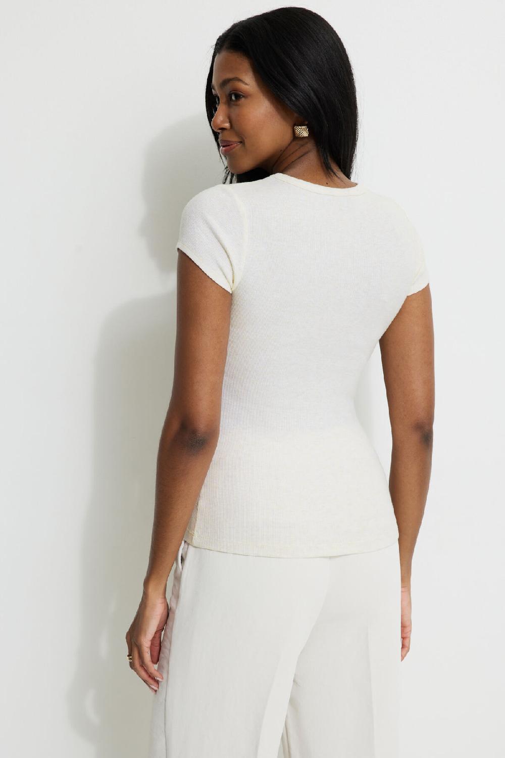 Dynamite T Shirt Côtelé à Col Rond Olive